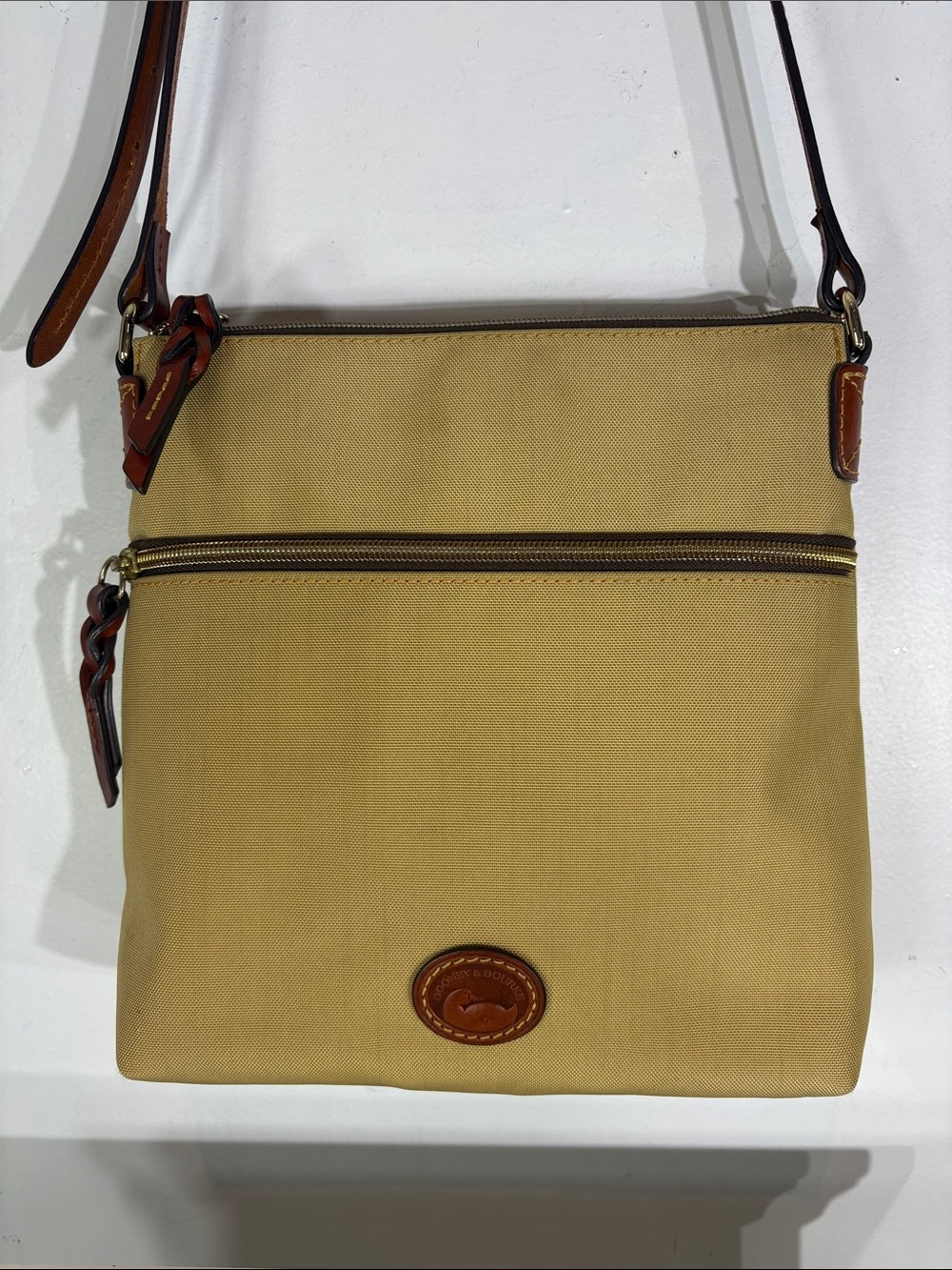 Dooney & Bourke Nylon Crossbody Bag Khaki Russet Trim Y2K Classic USA